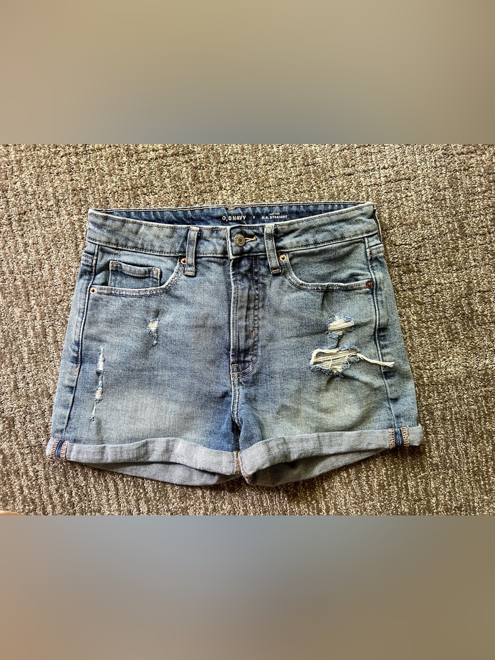 Old Navy Faded Blue Distressed Rolled-Hem Jean Shorts